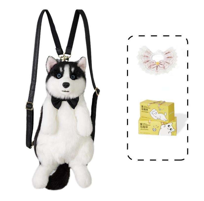 Cute simulation husky backpack plush toy double shoulder bag