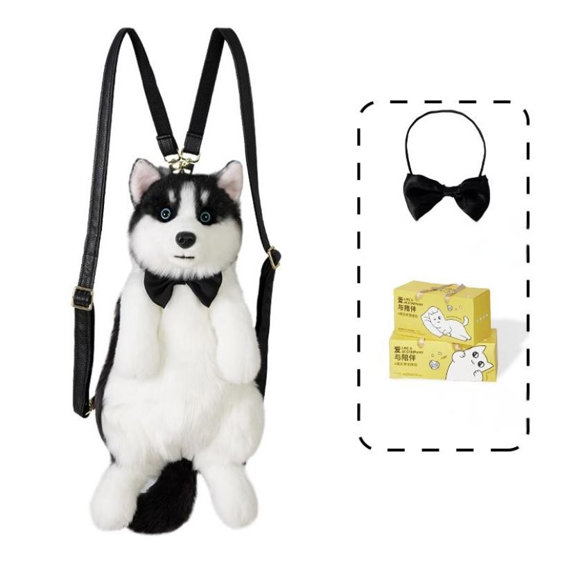 Cute simulation husky backpack plush toy double shoulder bag