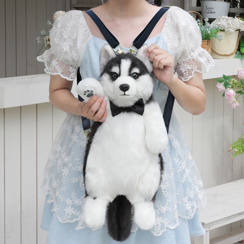 Cute simulation husky backpack plush toy double shoulder bag