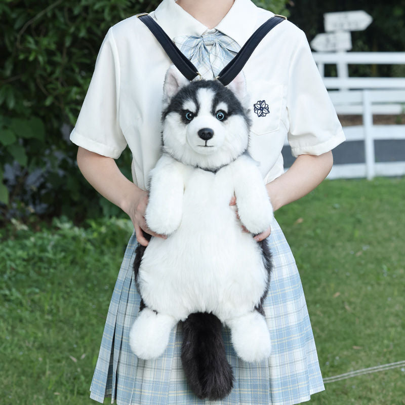 Cute simulation husky backpack plush toy double shoulder bag