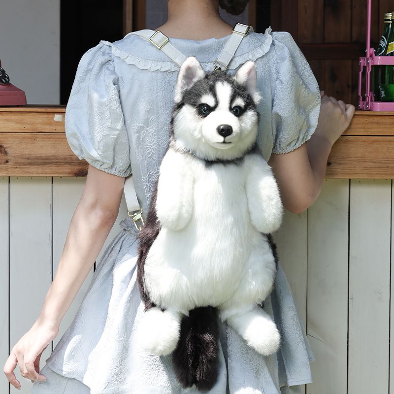 Cute simulation husky backpack plush toy double shoulder bag