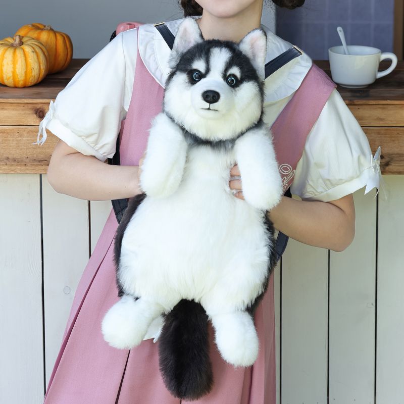 Cute simulation husky backpack plush toy double shoulder bag
