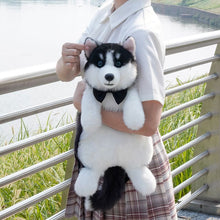将图片加载到图库查看器，Cute simulation husky backpack plush toy double shoulder bag