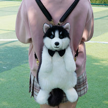 将图片加载到图库查看器，Cute simulation husky backpack plush toy double shoulder bag